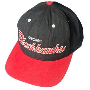 Vintage Mitchell & Ness Chicago Blackhawks Wool‎ Hat Snapback Red Black NHL
